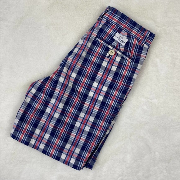 Vineyard Vine Boys Red, White, & Blue Plaid Breaker Shorts - Picture 3 of 6